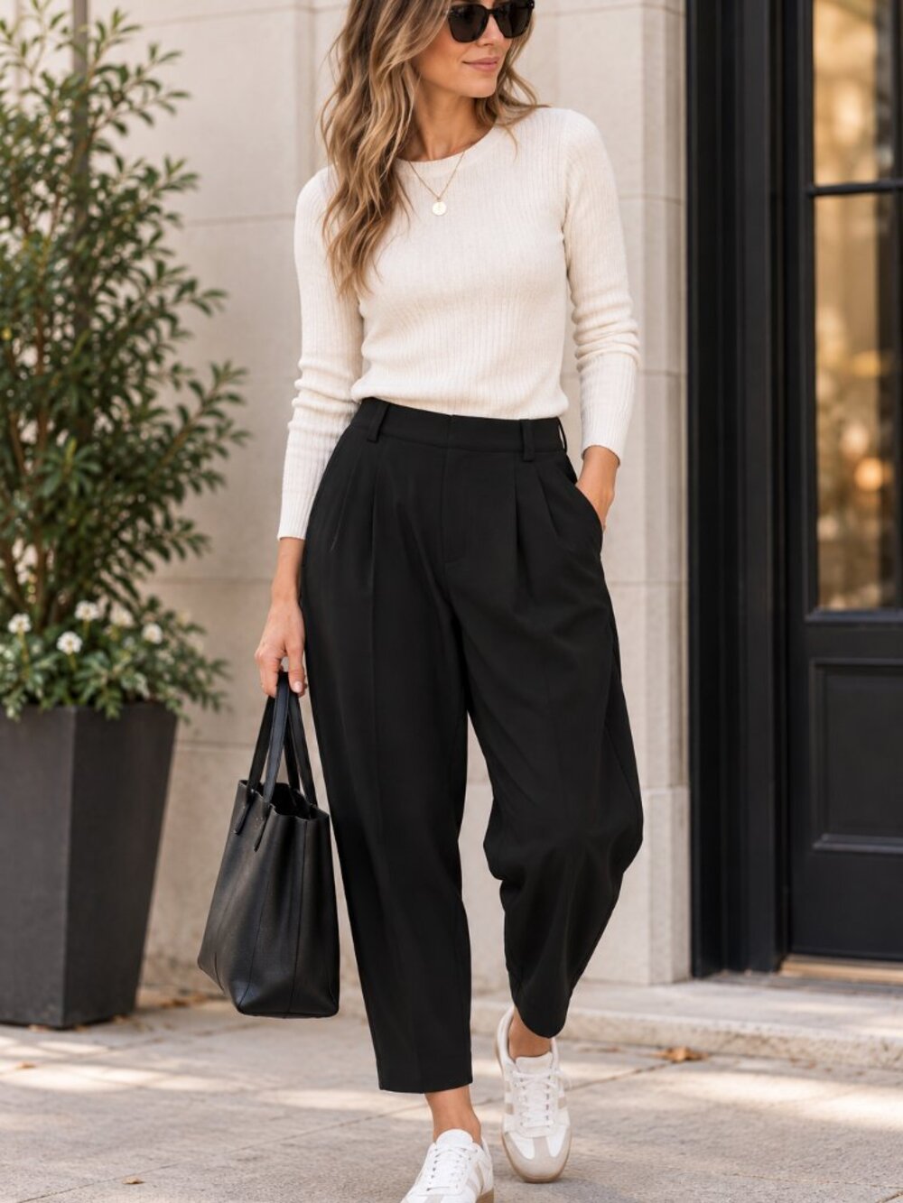 Halara Womens M Black Pleated Tapered Ankle Pants High Waist Career NWT 1538